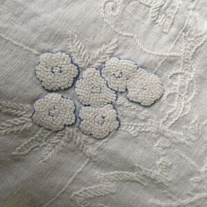 41” x 41” Vintage Embroidered White Linen Tablecloth